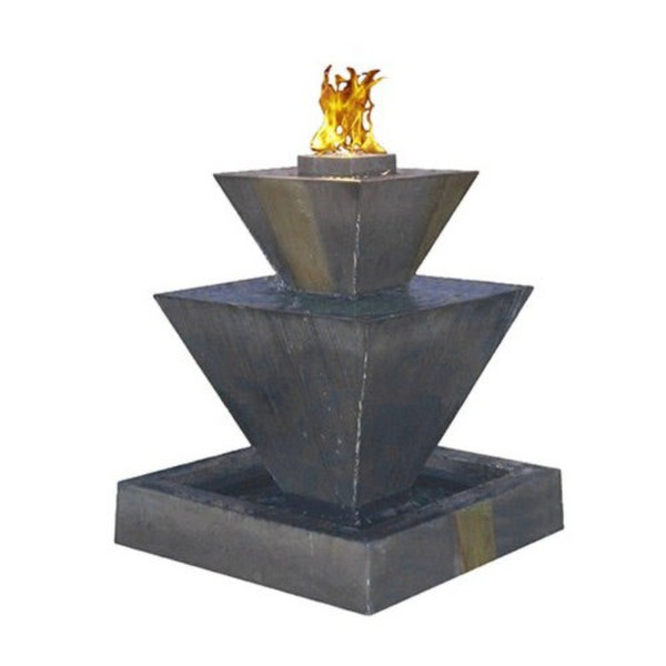 Double Oblique Modern Art Fountain with Fire Geometric Design Stone